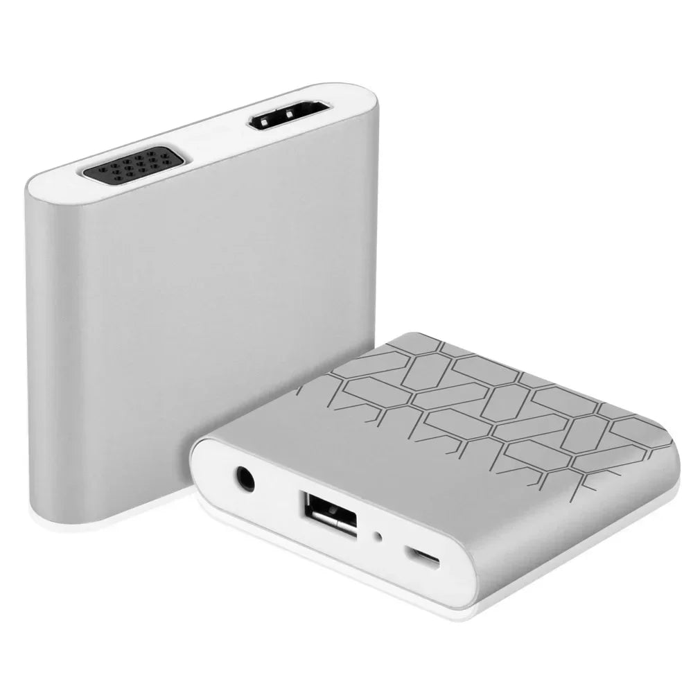 USB to VGA Converter Adapter HD 1080P Digital AV Multiport Video Converter Adapter Qme Silver