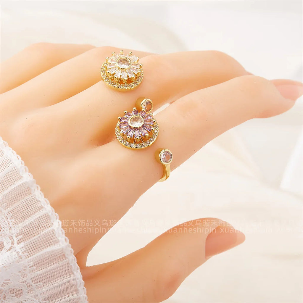 Women's Crystal Fidget Spinner Ring – Flower & Butterfly Spinner Fashion Ring Qme