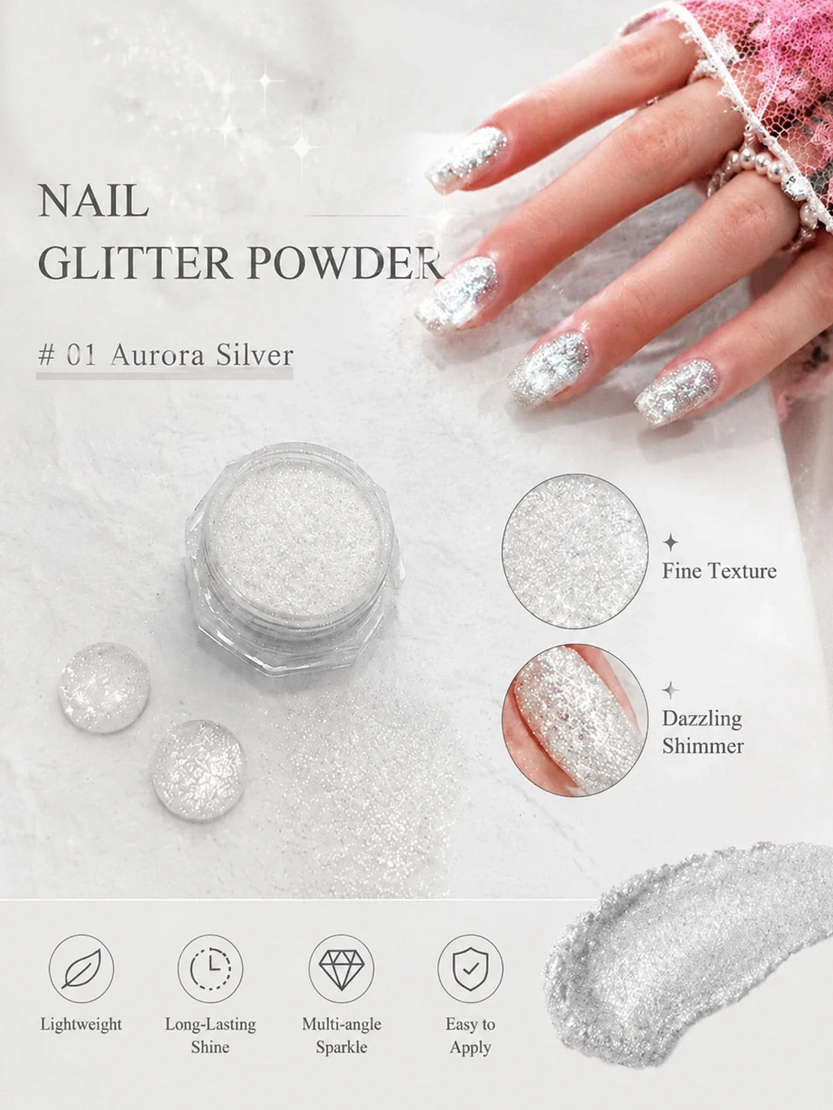 White Snowflake Sea Salt Crystal Diamond Nail Powder Ultra-Fine Nail Art Powder Qme