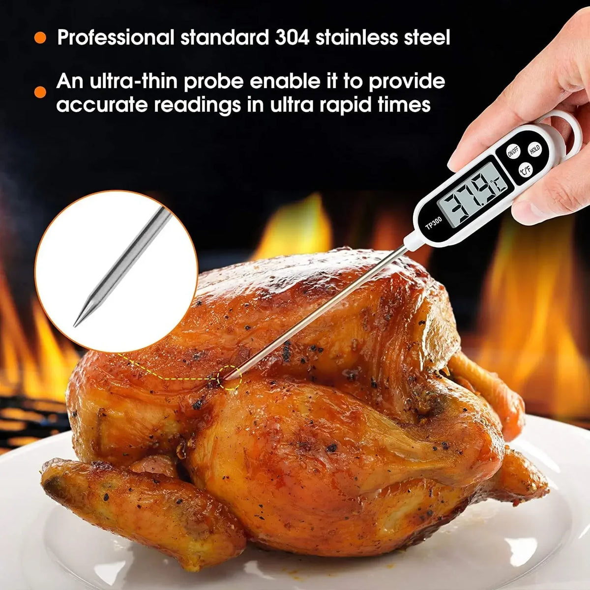 Stainless Steel Probe Food Thermometer – Instant Read Pen Food Thermometer Qme