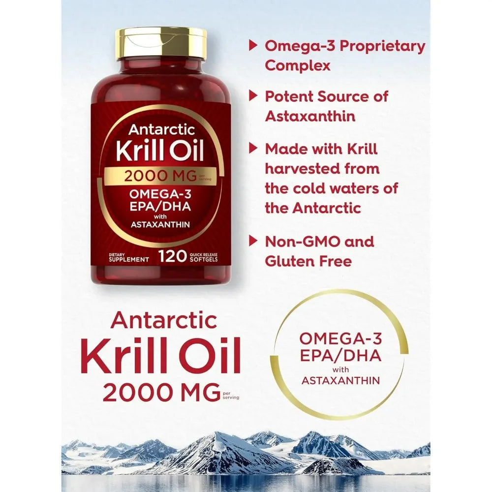 Antarctic Krill Oil 2000mg 120 Softgels | Omega-3 EPA DHA Astaxanthin Omega-3 Supplement Qst