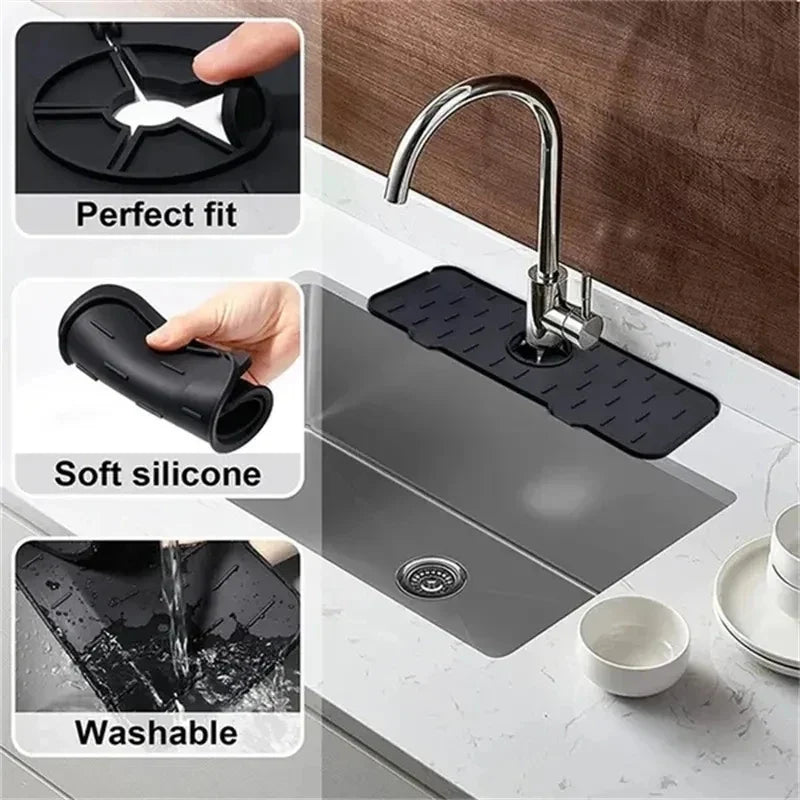 Silicone Faucet Mat – Sink Splash Catcher & Countertop Protector Silicone Faucet Mat Qme