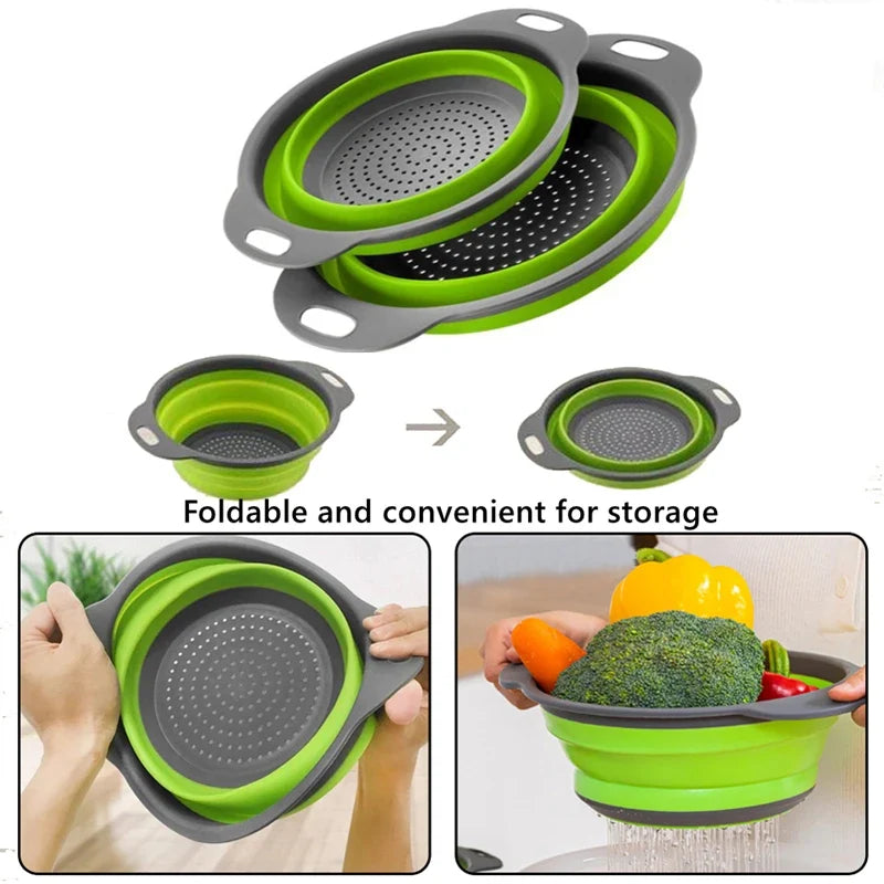 Foldable Silicone Fruit & Vegetable Washing Basket Colander Silicone Colander Qme
