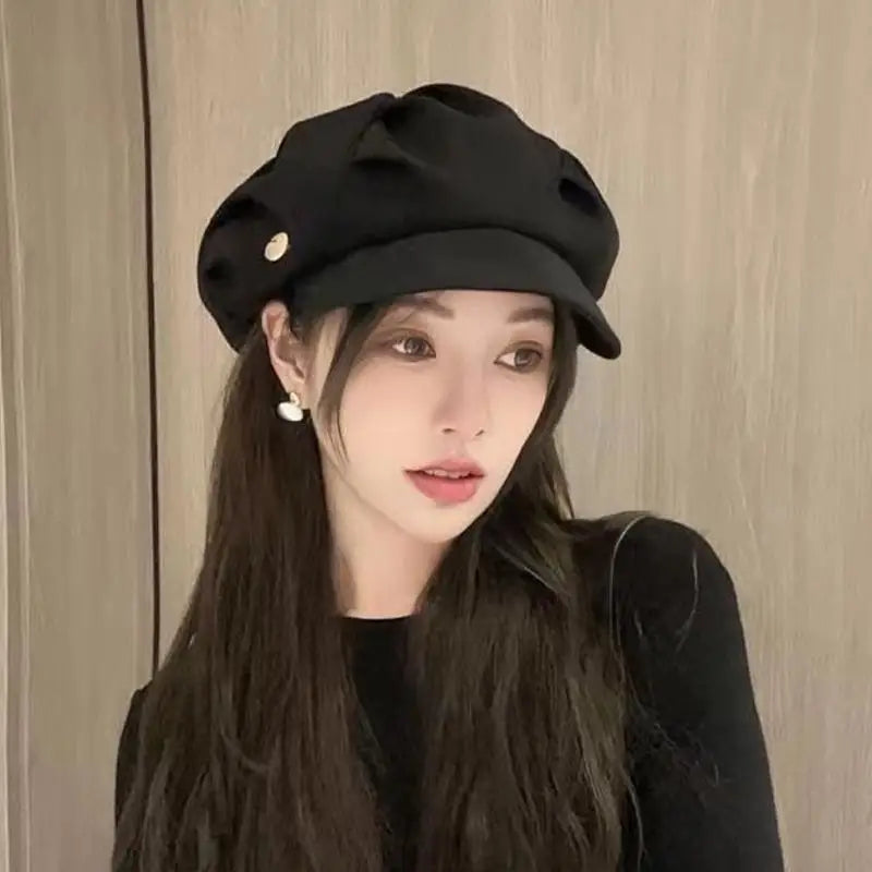 Women's Large Head Beret – Cloud Octagonal Casual Hat Women's Beret Hat Qst one size Black