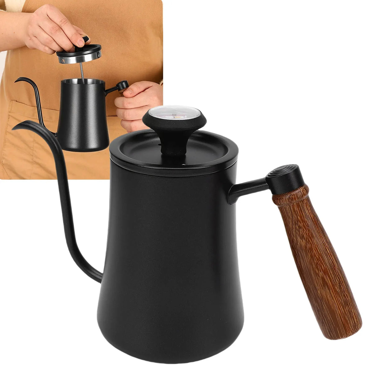 Gooseneck Pour Over Kettle with Thermometer | 304 Stainless Steel Gooseneck Pour Over Kettle Qme