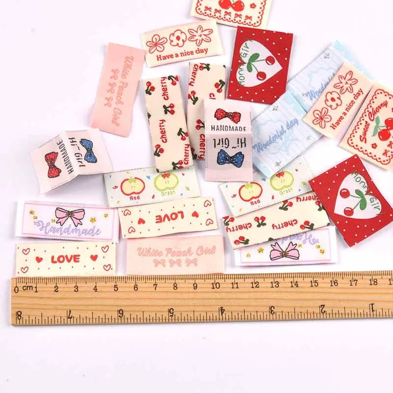 18 Cherry Peach Fabric Sew-On Labels | DIY Craft Tags Fabric Sew-On Labels Qme