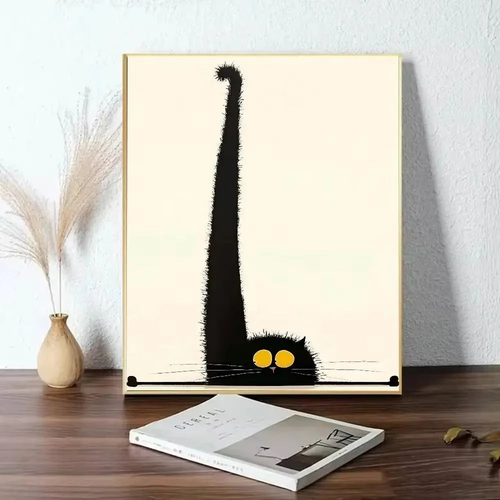 Peeping Black Cat Canvas Wall Art – Funny Minimalist Poster Canvas Wall Art Qst