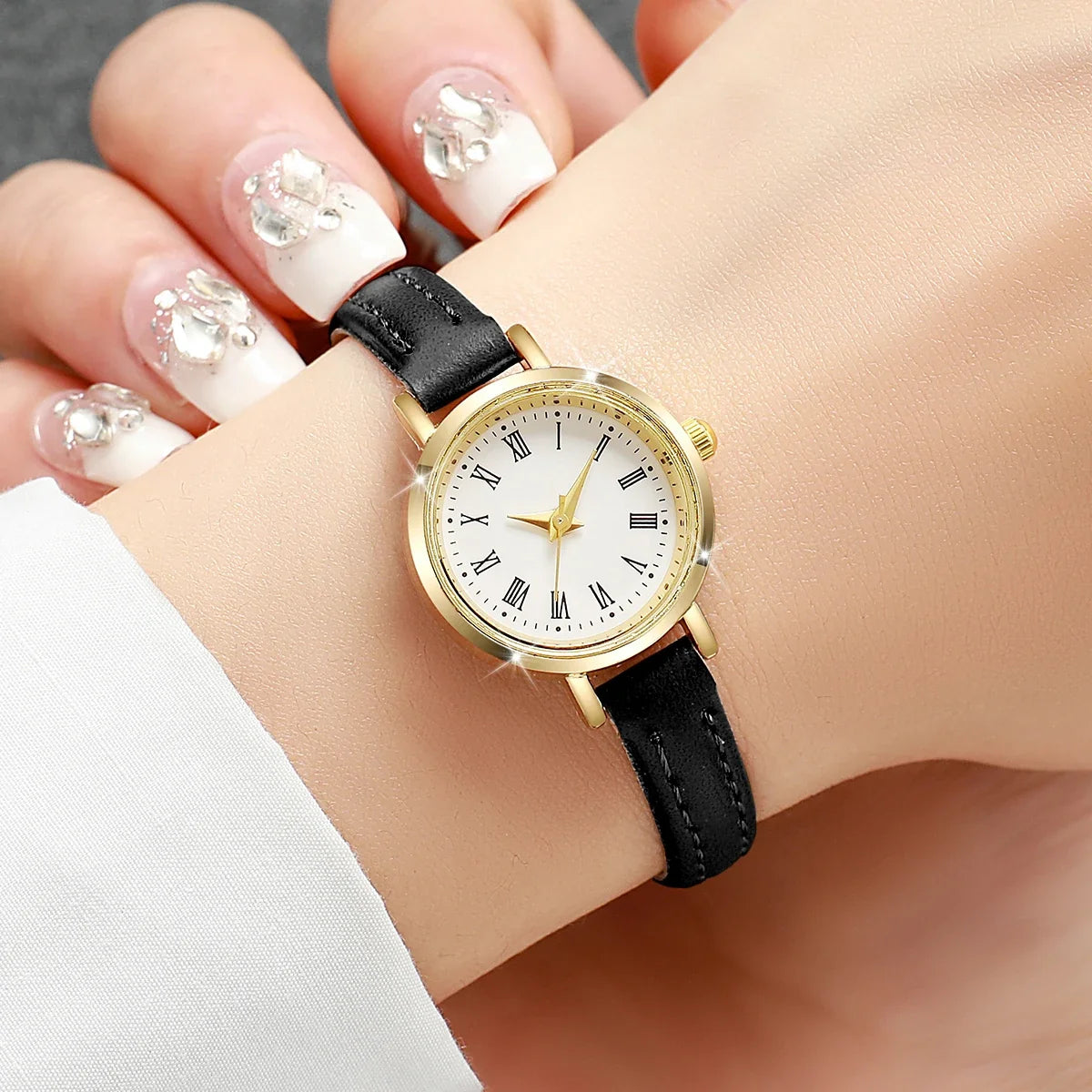 Retro Roman Numeral Round Gold Watch | Soft Leather Band Leather Strap Watch Qme