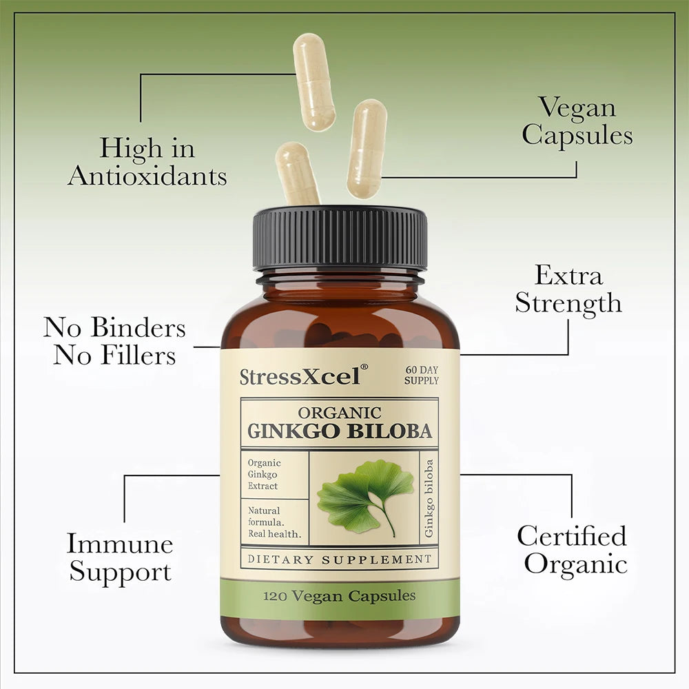VITALXTRA Ginkgo Biloba Capsules – Focus, Memory & Eye Health Herbal Supplement Qst
