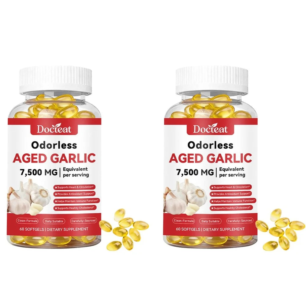 Docteat Odorless Aged Garlic Extract Softgels 500mg – 60ct Herbal Supplement Qst 2 Bottles 120 Pieces