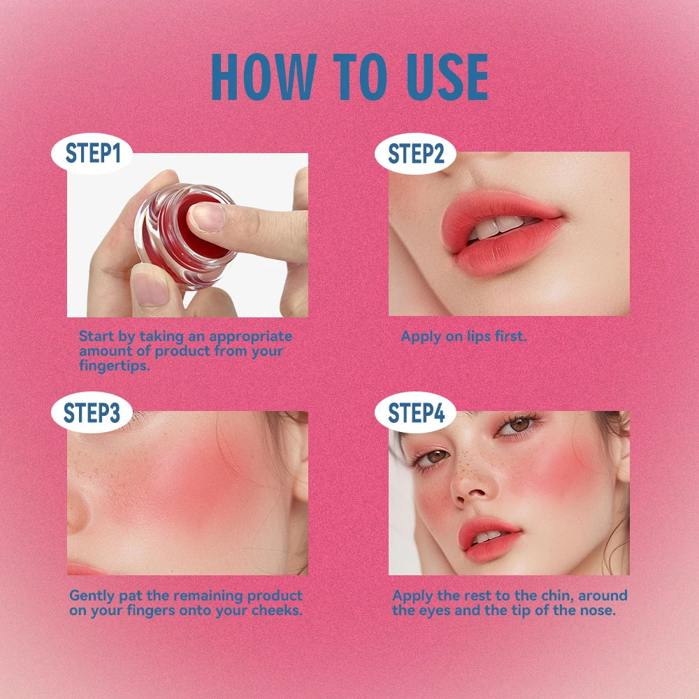 Lakerain 2-in-1 Lip & Cheek Pudding Pot Soft Matte Blush Lip & Cheek Blush Qst