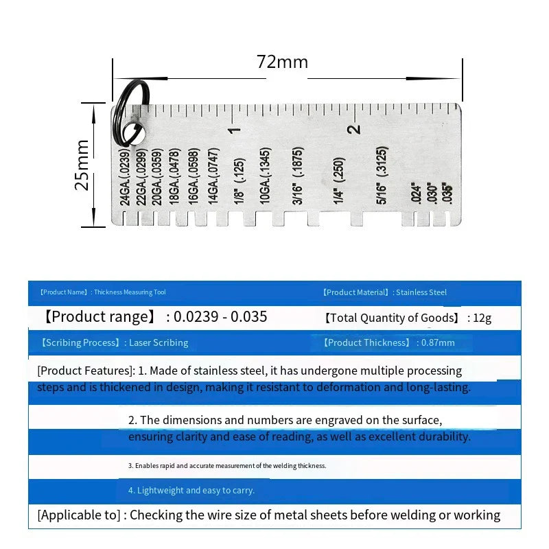 Stainless Steel Thickness Gauge – Wood, Metal & Leather Tool Thickness Gauge Tool Qme