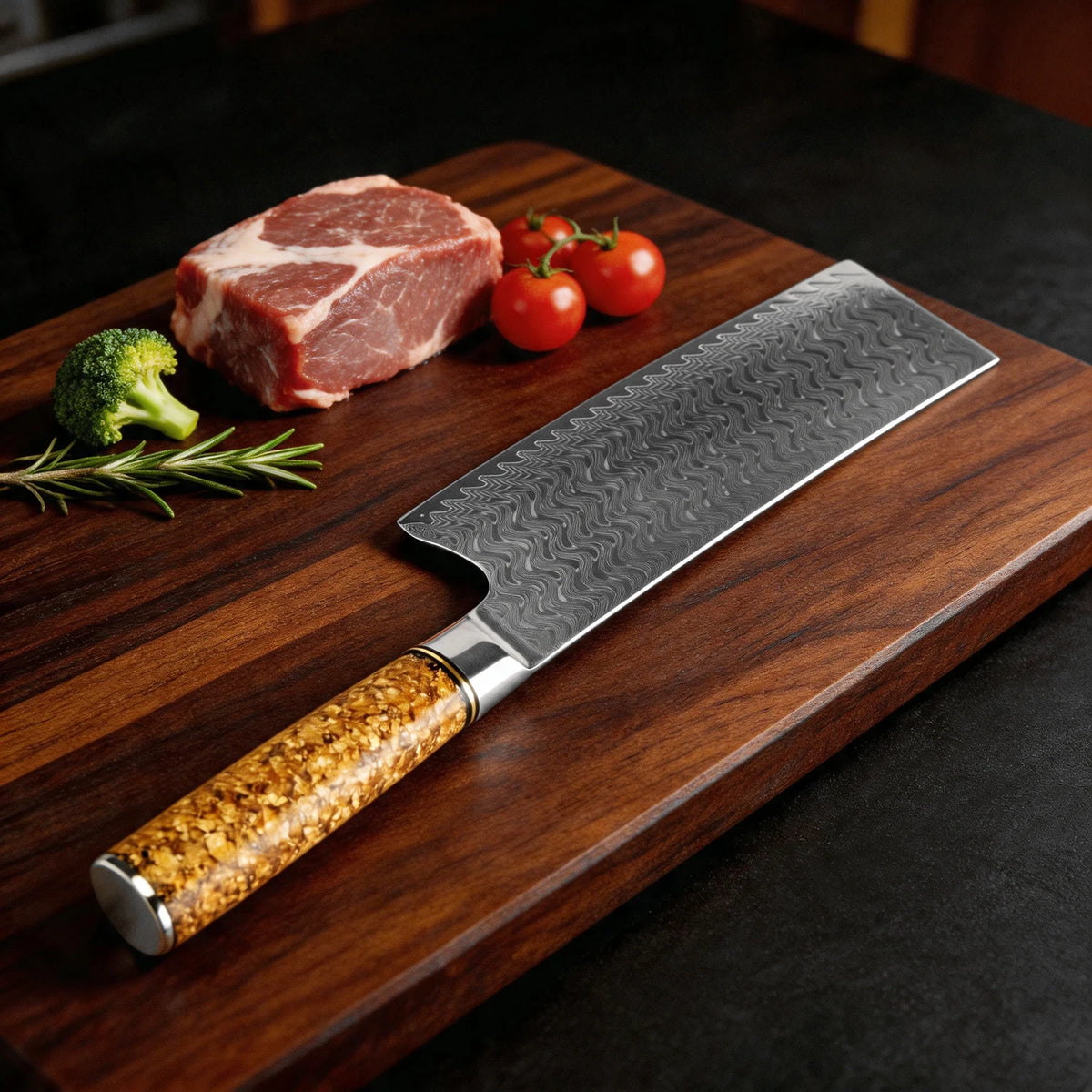 XITUO 7" Damascus Nakiri Knife – Gold Leaf Resin Handle Damascus Nakiri Knife Qst