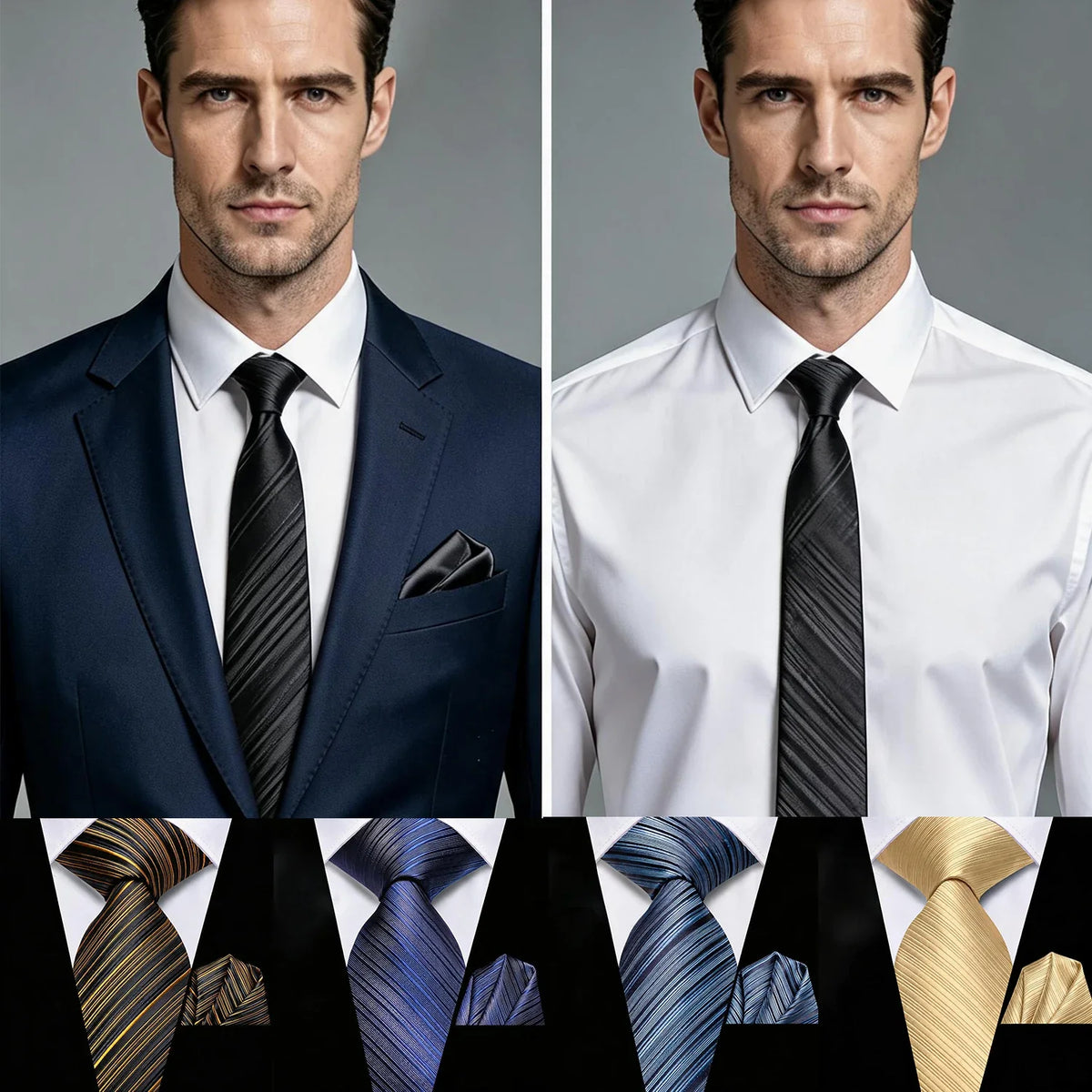 Men's Diagonal Striped Tie & Pocket Square Set – 7 Colors Tie & Pocket Square Set Qme