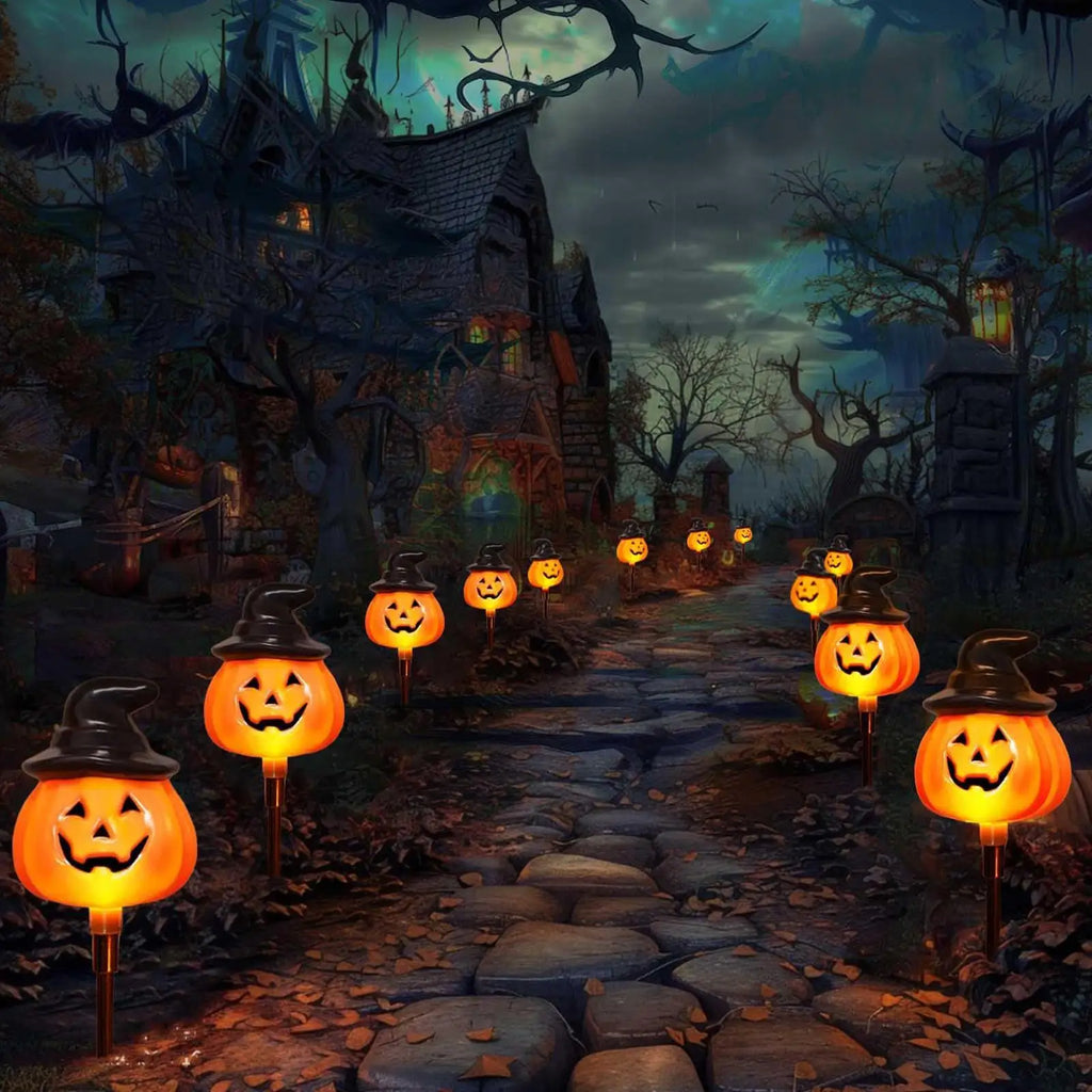 Halloween Solar Pumpkin Stake Lights – 5-Pack Waterproof Yard Solar Stake Lights Qme