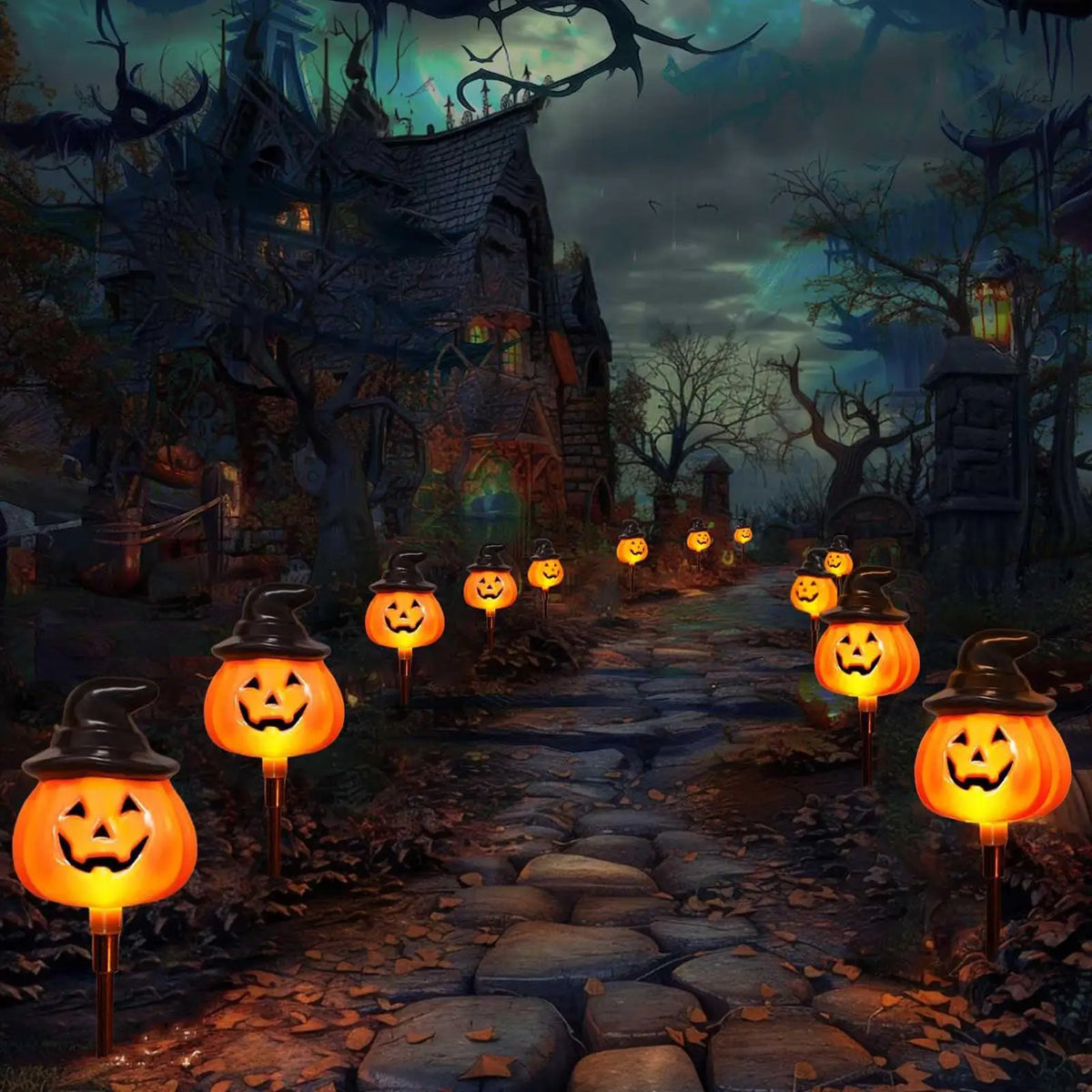 Halloween Solar Pumpkin Stake Lights – 5-Pack Waterproof Yard Solar Stake Lights Qme