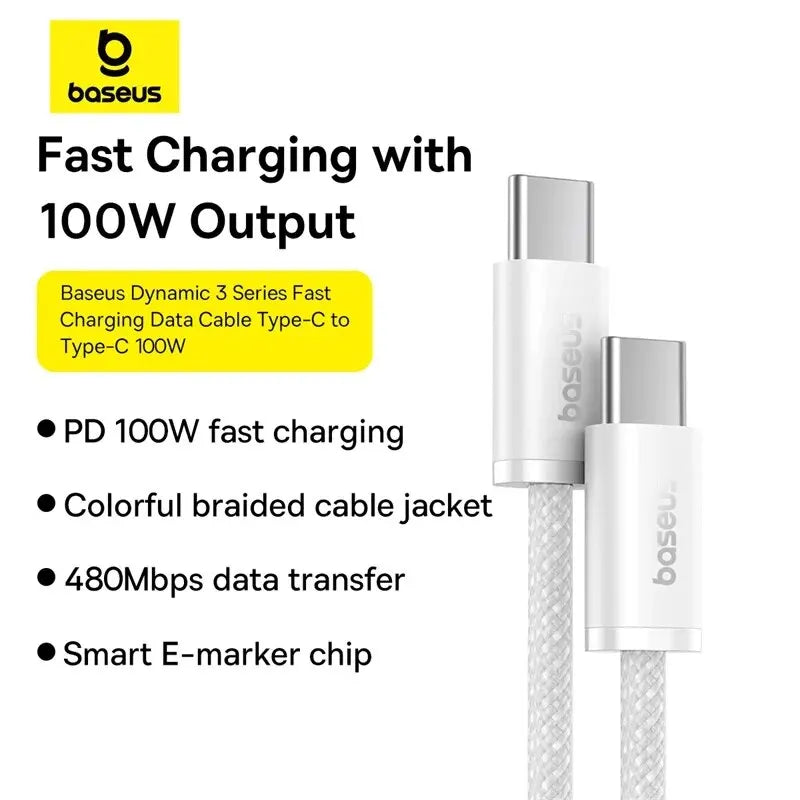 Baseus 100W USB-C Cable 5A Fast Charging – iPhone 15, MacBook USB-C Charging Cable Qst