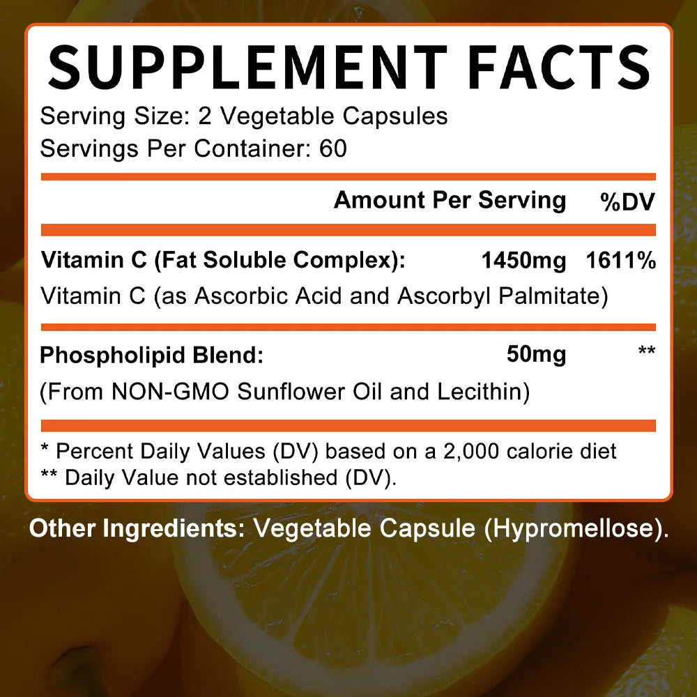 Liposomal Vitamin C 1500mg Capsules – Buffered & Highly Absorbed Vitamin C Supplement Qst