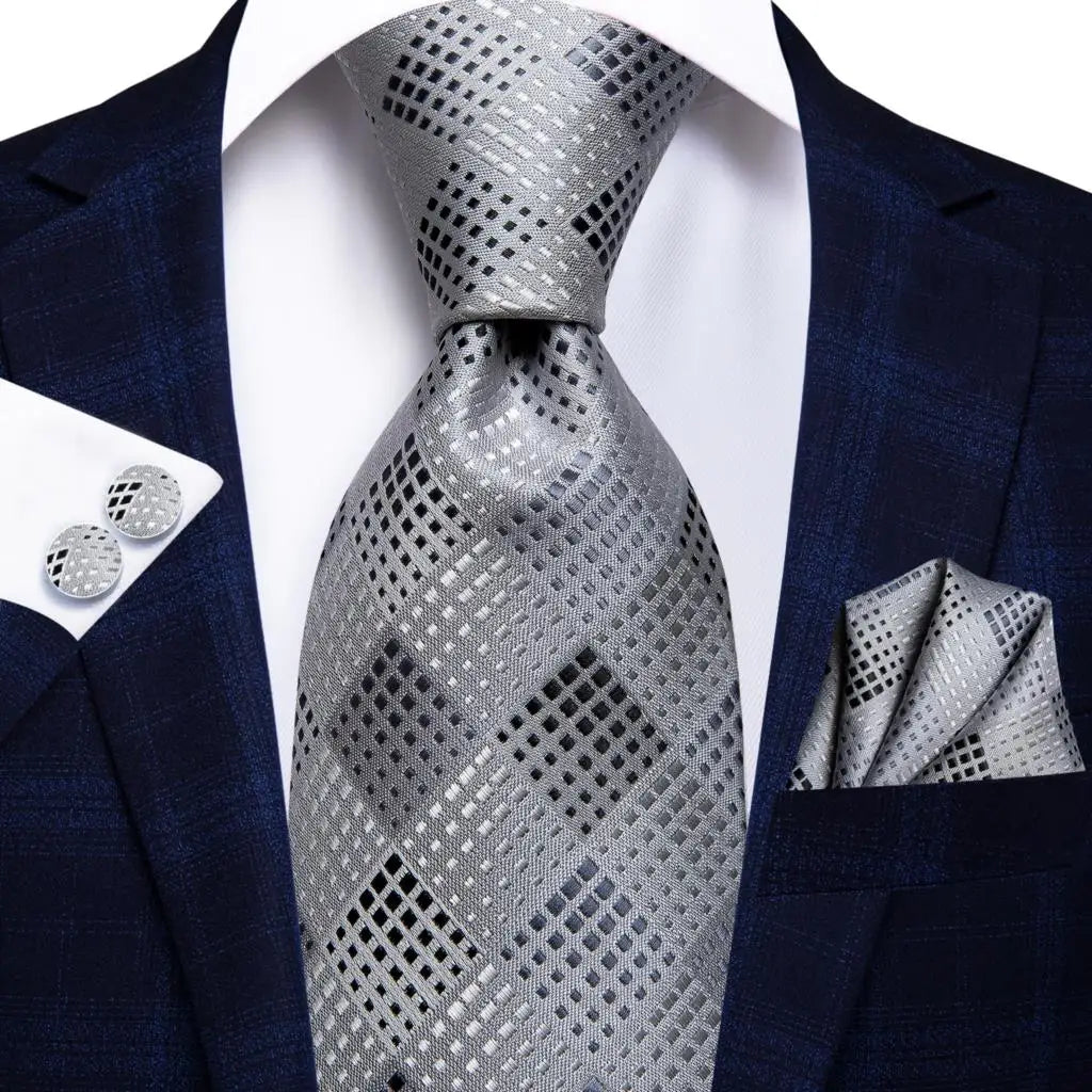 Hi-Tie Purple Silver Striped Silk Necktie – Men's Wedding Tie Silk Necktie Qme SN-0355