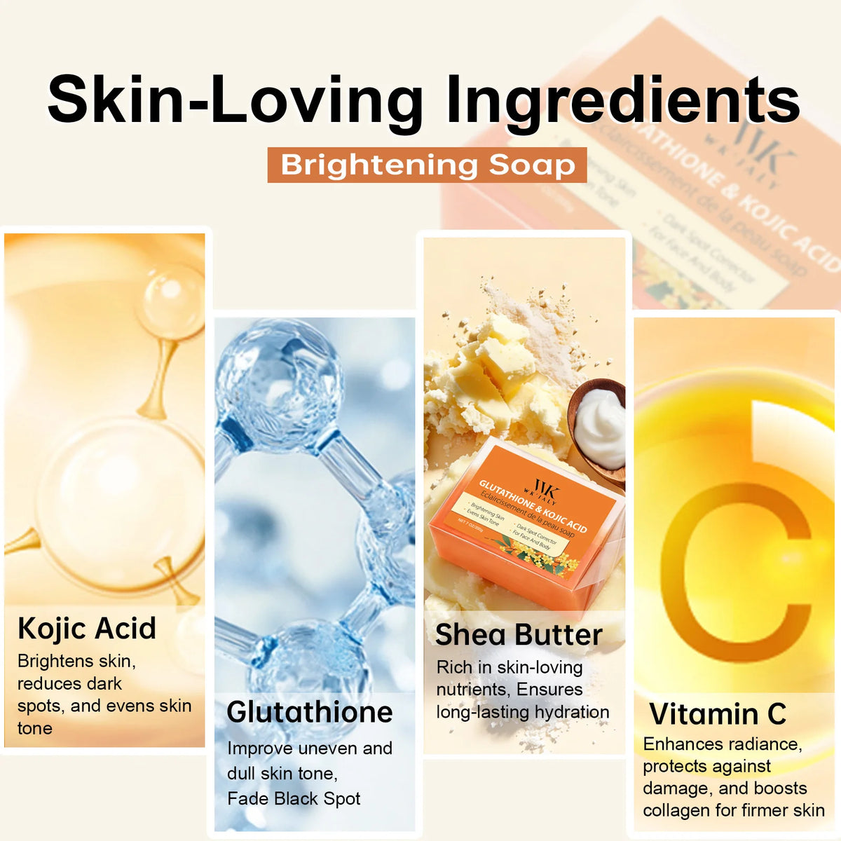 WK JALY Kojic Acid & Glutathione Brightening Soap 200g Brightening Soap Bar Qst