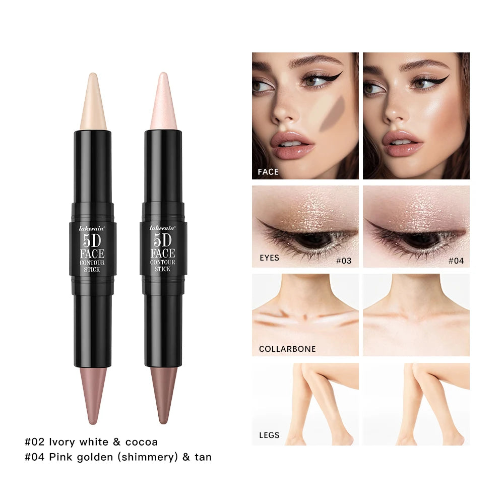 Double-Ended Contour & Highlight Stick – Cream Bronzer Concealer Contour Makeup Stick Qst