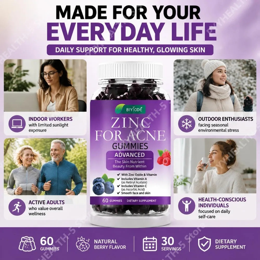 BIYODE Zinc Oxide Gummies with Vitamin A & C – 60 Count Vitamin Gummies Qst