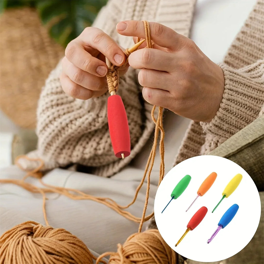 5-Piece Ergonomic Soft Grip Crochet Hook Set | Removable Pads Crochet Hook Grips Qme