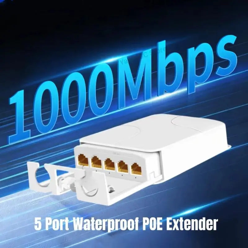 5-Port Gigabit POE Extender 1000Mbps – IP65 Weatherproof POE Network Extender Qme