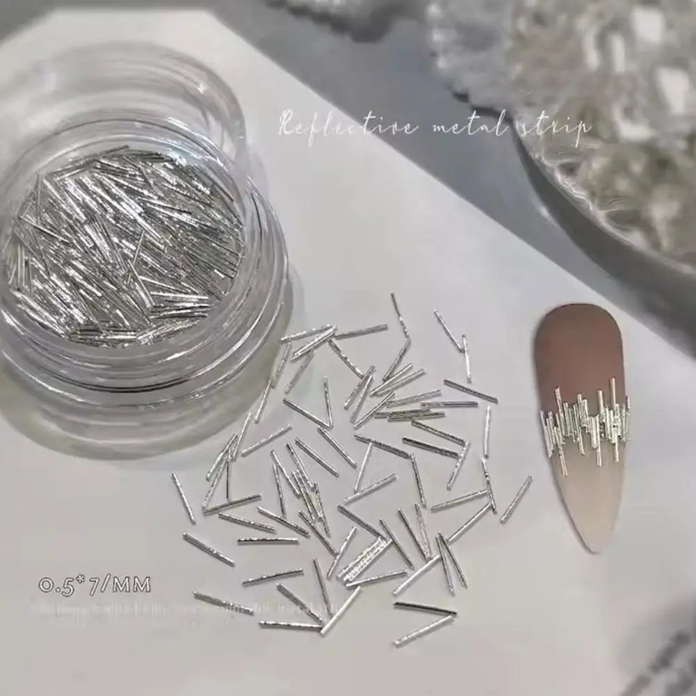 Gloss Silver Metal Strip Nail Art Decorations – Reflective 3D Nail Art Strips Qme