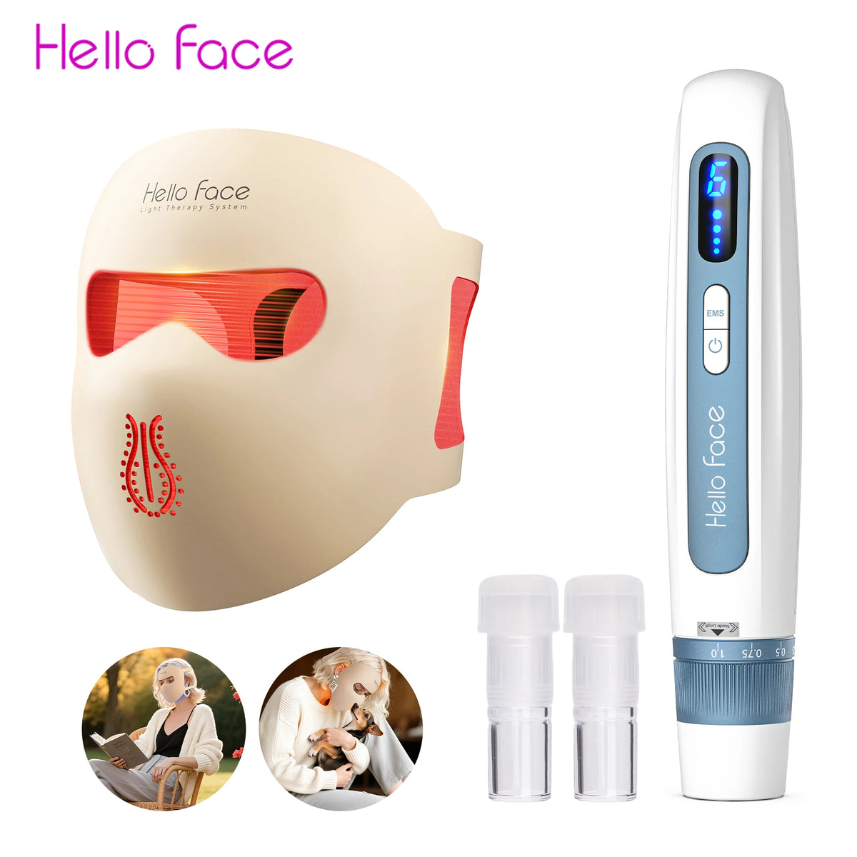 Hello Face H5 EMS Microneedling Pen + M300 LED Mask 2-in-1 Kit Microneedling Pen Kit Qst