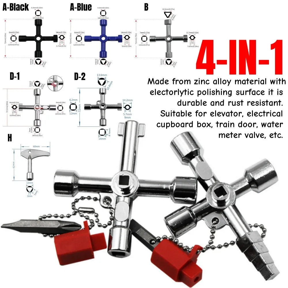 4-in-1 Cross Square Key Wrench – Multifunction Alloy Hand Tool Multifunction Key Wrench Qme