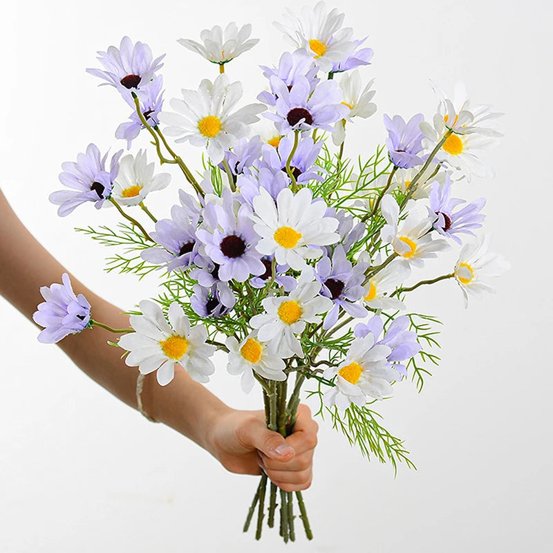 5-Head Silk Chamomile Artificial Flowers – Home & Wedding Décor Artificial Silk Flowers Qst