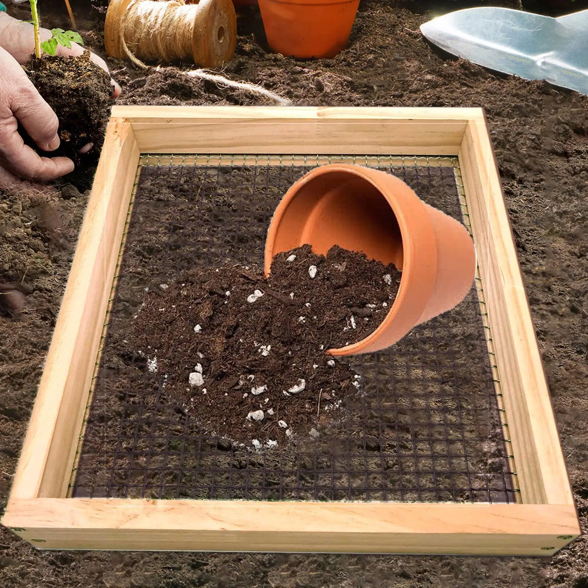 Wood Hand Soil Sifter for Garden, Compost & Gravel Screening Garden Soil Sifter Qme