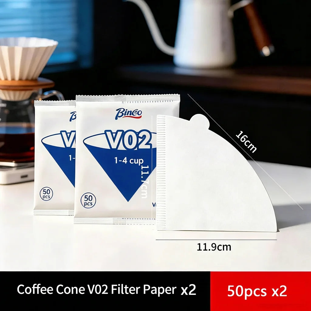 BINCOO V60 Pour Over Coffee Filter Papers – Round & Fan Shaped Coffee Filter Papers Qst V02-2bag