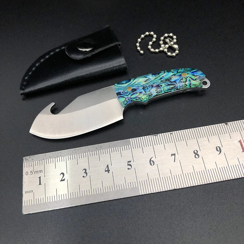 Swayboo Mini Fixed Blade Knife with Leather Case & Keychain Fixed Blade Knife Qst Blue With Opener