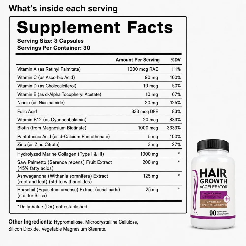 Hair Growth Support Capsules – Biotin, Collagen & Vitamins 90ct Hair Growth Supplement Qst