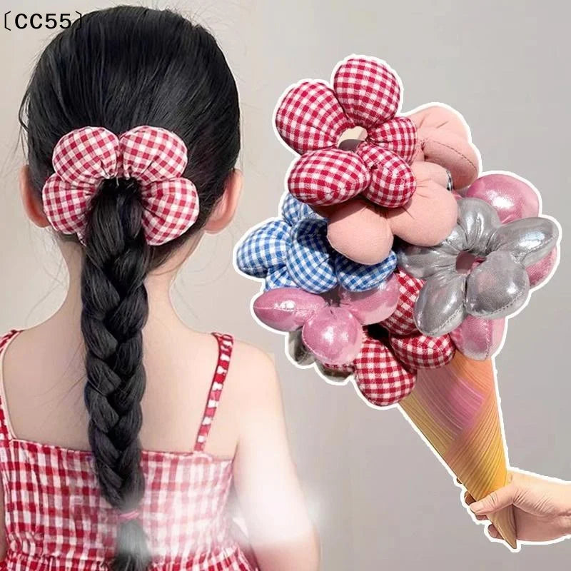 3D Flower Hair Scrunchie – Soft Polyester Hair Tie for Women Hair Scrunchie Qst