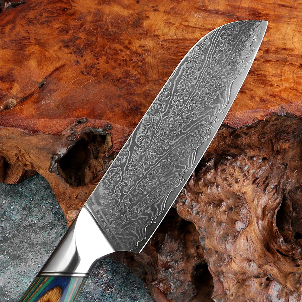 Xituo Damascus Steel Chef Knife Set – Green Wood Handle Chef Knife Set Qst