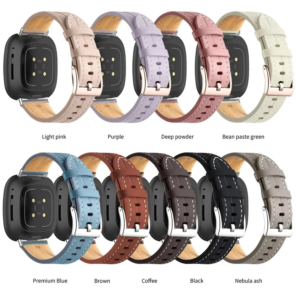Leather Band for Fitbit Versa 2 3 4 Lite & Sense – 9 Colors Leather Watch Band Qme