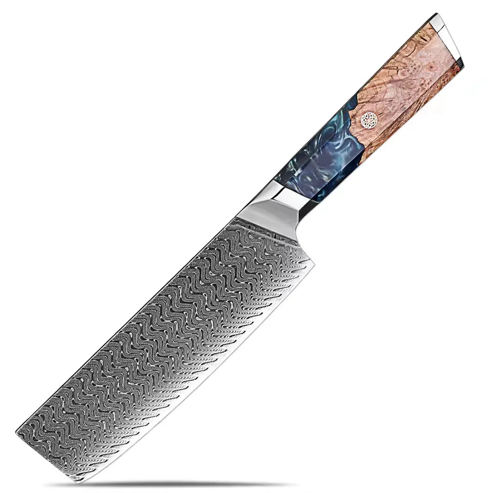XITUO Damascus Steel Knife Set 1-6PCS – Blue Resin Handle Damascus Knife Set Qst Nakiri Knife