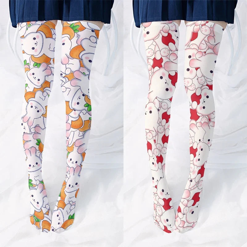 Girls Cute Bunny Cartoon Stockings – One Size, 11 Colors Cartoon Stockings Qme