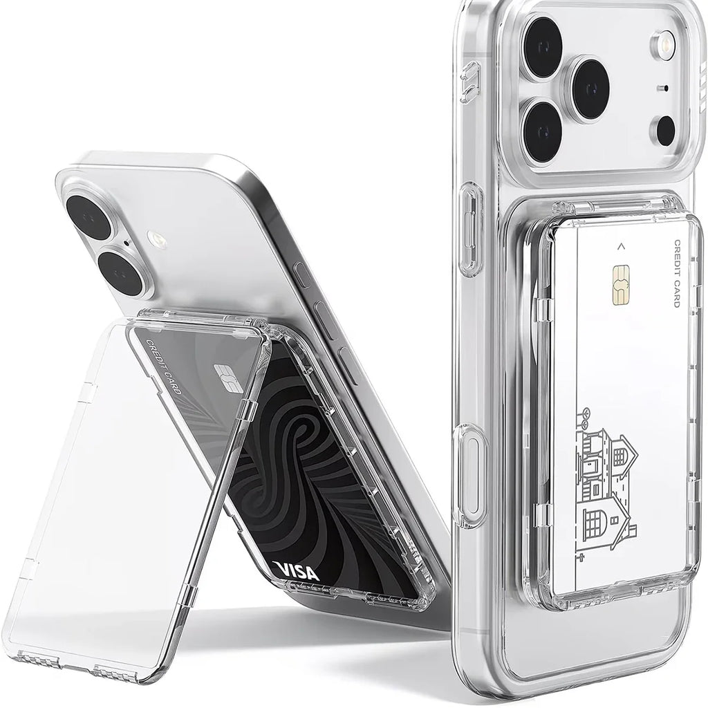 Transparent MagSafe Card Sleeve – 2 Slots & Magnetic Stand MagSafe Card Sleeve Qme Transparent