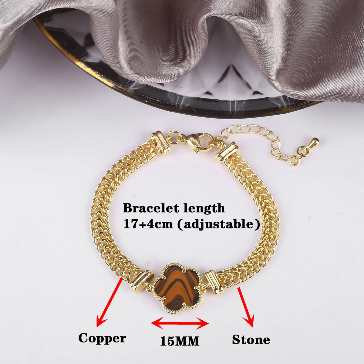 Natural Stone Five-Leaf Flower Adjustable Bracelet | 11 Colors Stone Flower Bracelet Qme
