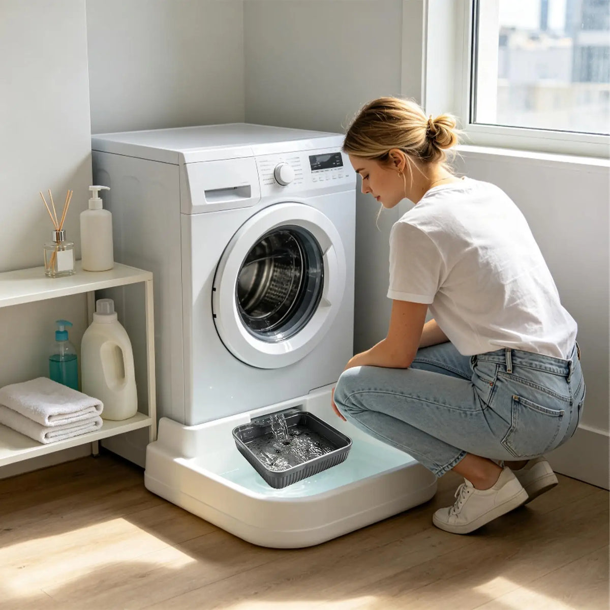 Washing Machine Drain Tray Front-Load Universal Drip Pan Washer Drain Tray Qme