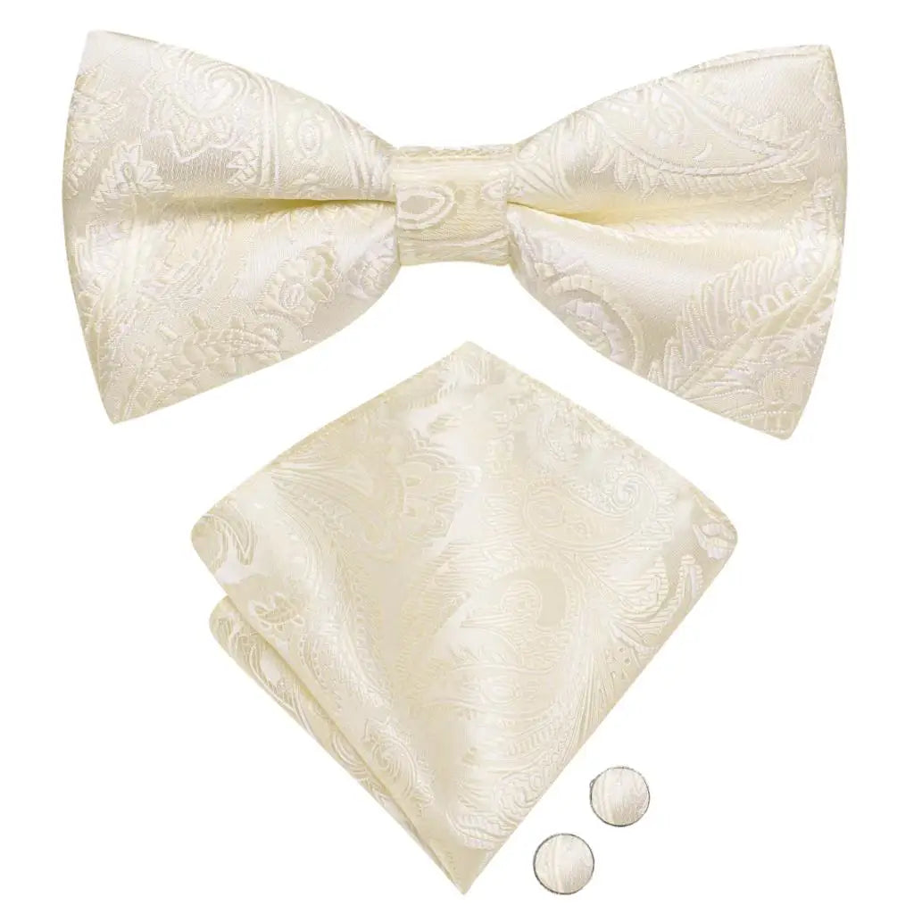 Men's Jacquard Floral Bow Tie, Pocket Square & Cufflinks Set Bow Tie Set Qme