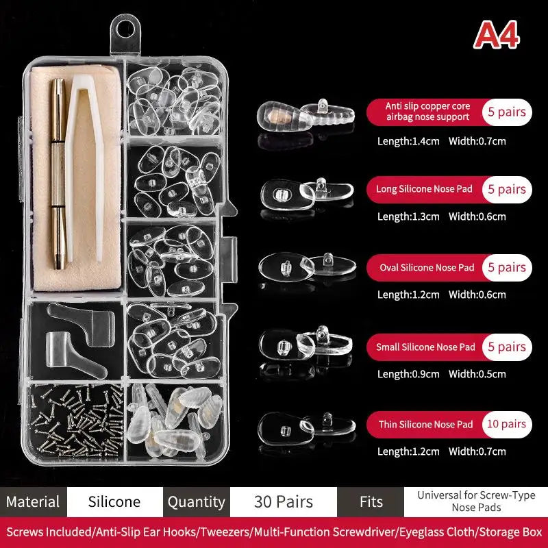 Silicone Air Chamber Eyeglass Nose Pads with Screwdriver Kit Eyeglass Nose Pads Qst A4