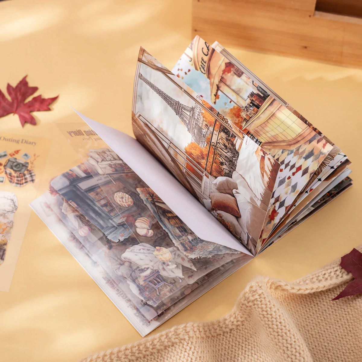 Paris Autumn Travel Sticker Book – 20 Sheets Dual Material Decorative Sticker Book Qme