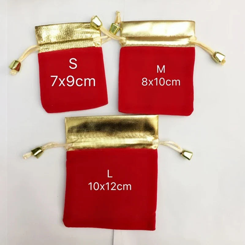 Vintage Velvet Drawstring Gift Bags with Gold Trim | Set Velvet Drawstring Pouch Qme