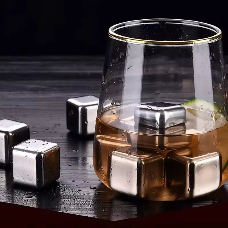 Reusable Stainless Steel Ice Cubes Set – 8/12 Pcs Whiskey Stones Bar Chilling Stones Qst