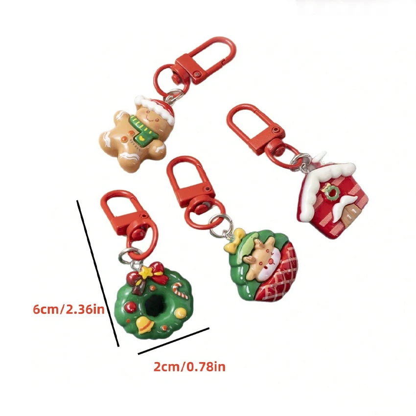 10-Piece Cartoon Christmas Keychain Set – Santa & Reindeer Holiday Keychain Set Qst